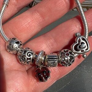 Pandora Silver Heart & Filigree Charm Bracelet with Red Ladybug